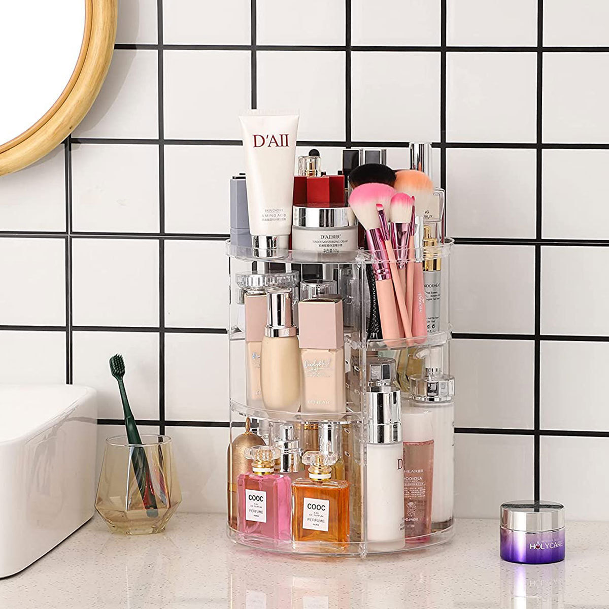 Home Edit Bathroom Storage - Prateleira de Armazenamento de Cosméticos Giratória